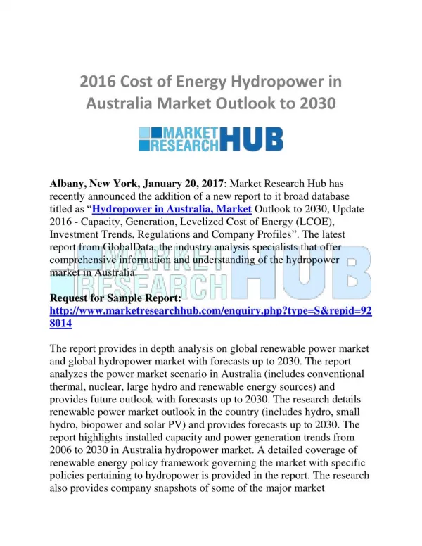 Australia Hydropower Market Research Report 2021
