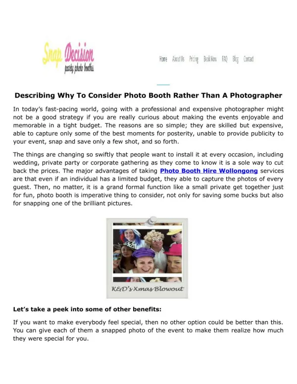 Describing Why To Consider Photo Booth Rather Than A Photographer