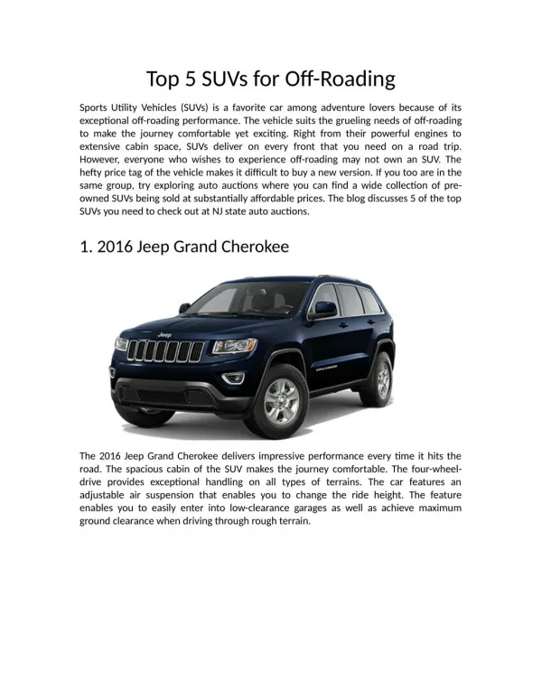 Top 5 SUVs for Off-Roading
