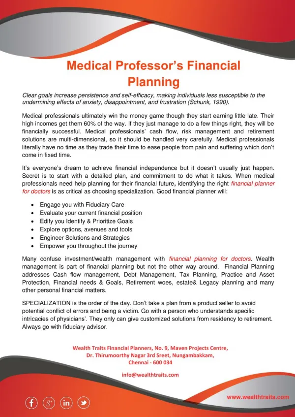 Medical Professor’s Financial Planning