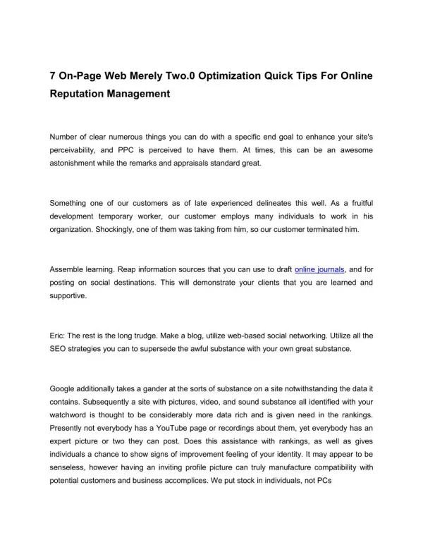 7 On-Page Web Merely Two.0 Optimization Quick Tips For Online Reputation Management