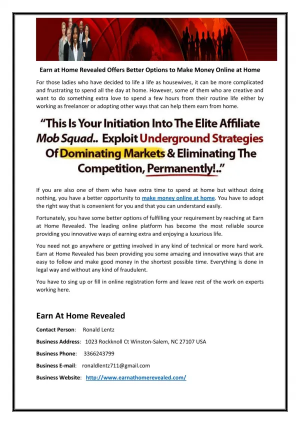 Earn at Home Revealed Offers Better Options to Make Money Online at Home
