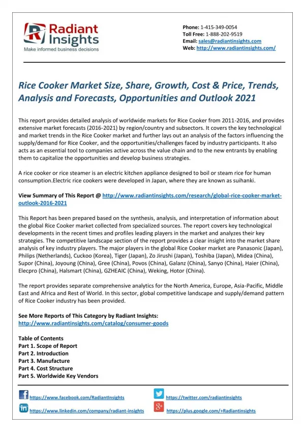 Rice Cooker Market Size, Cost & Price, Opportunities and Outlook 2021