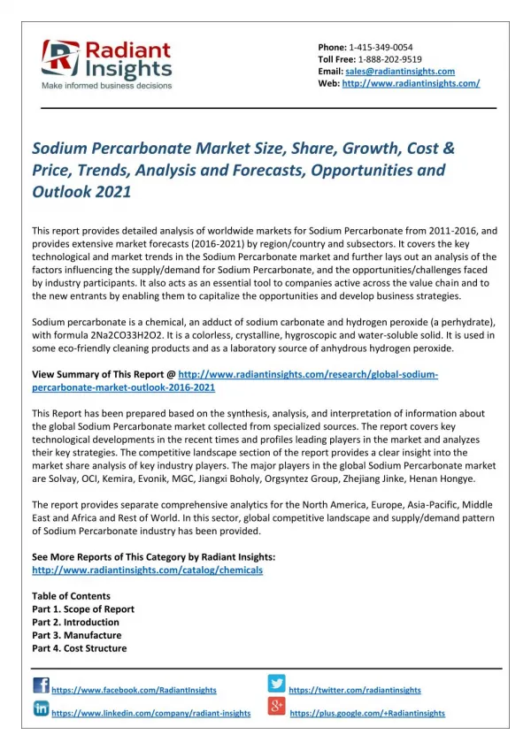 Sodium Percarbonate Market Forecasts, Opportunities and Outlook 2021