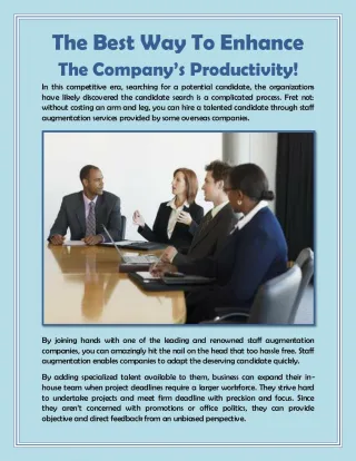 The Best Way To Enhance The Company’s Productivity!