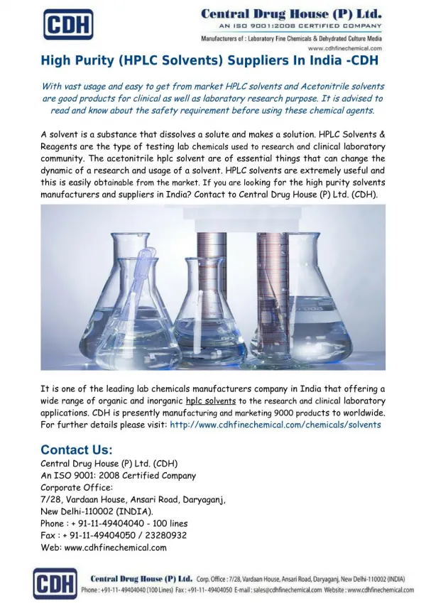 High Purity Solvents, HPLC Solvents