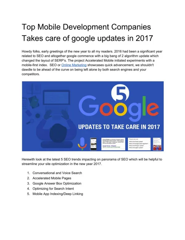 Top Mobile Development Companies Takes care of google updates in 2017