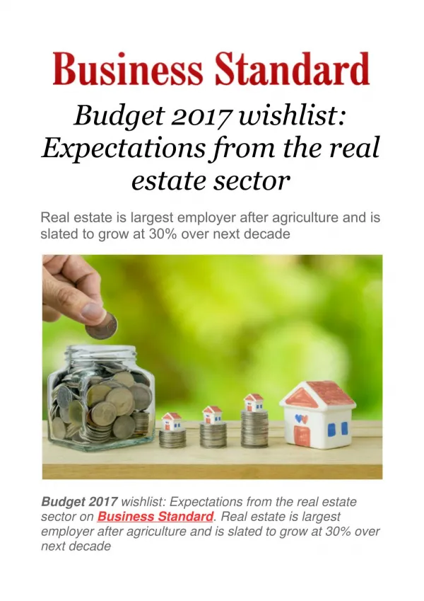 Budget 2017 wishlist: Expectations from the real estate sector