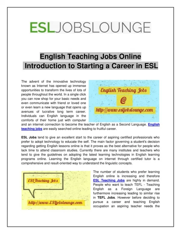 English Teaching Jobs Online
