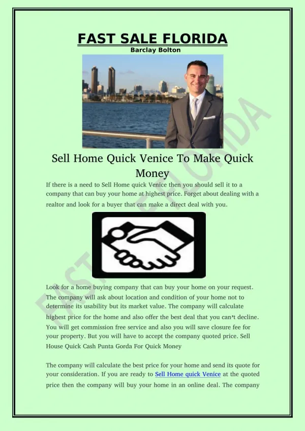 Sell Home Quick Venice To Make Quick Money