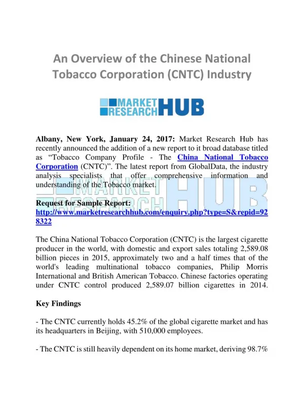 An Overview of the Chinese National Tobacco Corporation (CNTC) Industry