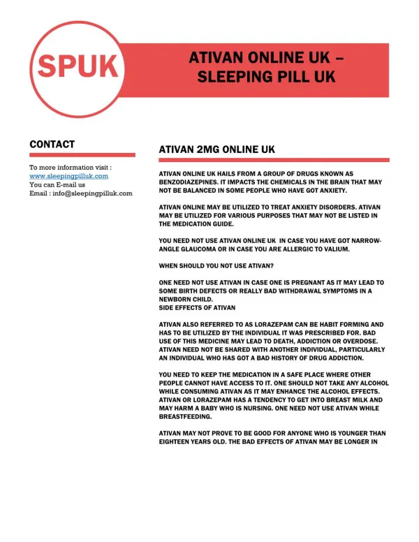 Ativan Online UK - Sleeping Pills UK
