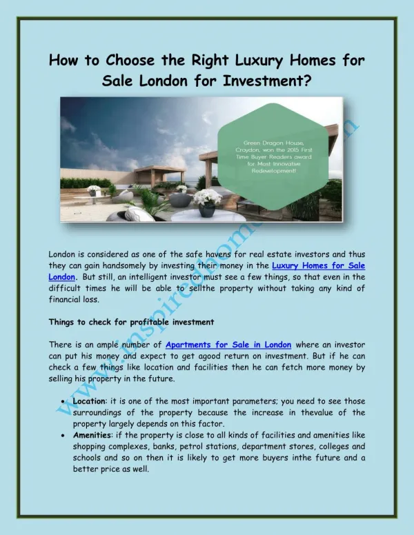 How to Choose the Right Luxury Homes for Sale London for Investment?