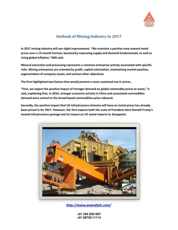 Outlook of Mining Industry in 2017