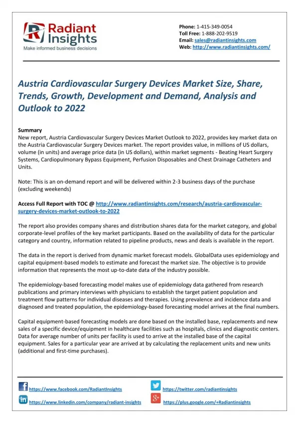 Austria Cardiovascular Surgery Devices Market Growth, Trends, Analysis and Outlook to 2022