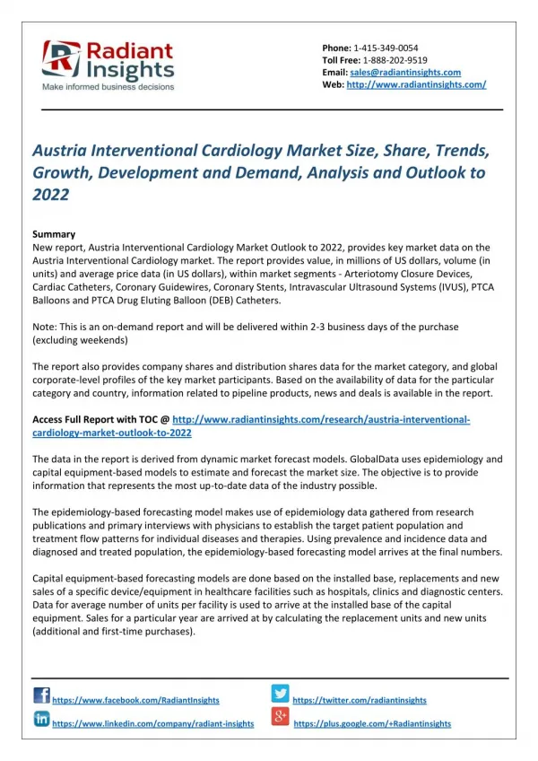 Austria Interventional Cardiology Market Size, Analysis and Forecasts, Outlook to 2022