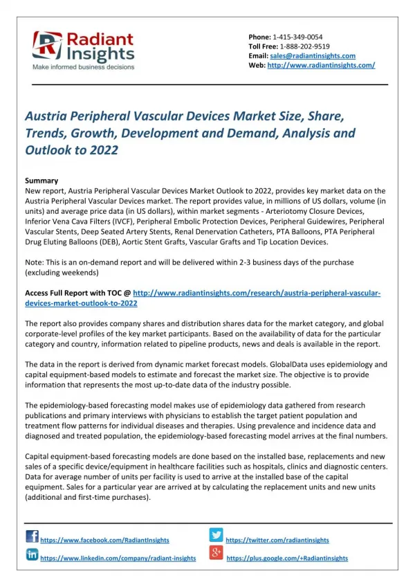 Austria Peripheral Vascular Devices Market Size, Share, Analysis and Outlook to 2022