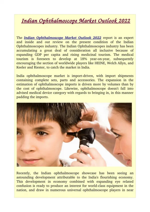 Indian Ophthalmoscope Market Outlook 2022