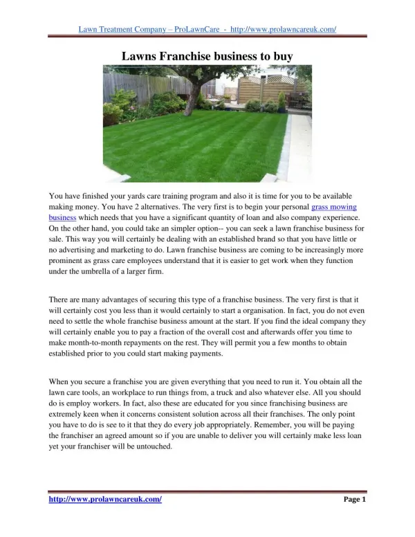 Lawns Franchise Business Available