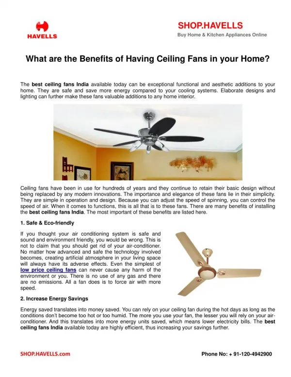 What are the Benefits of Having Ceiling Fans in your Home?