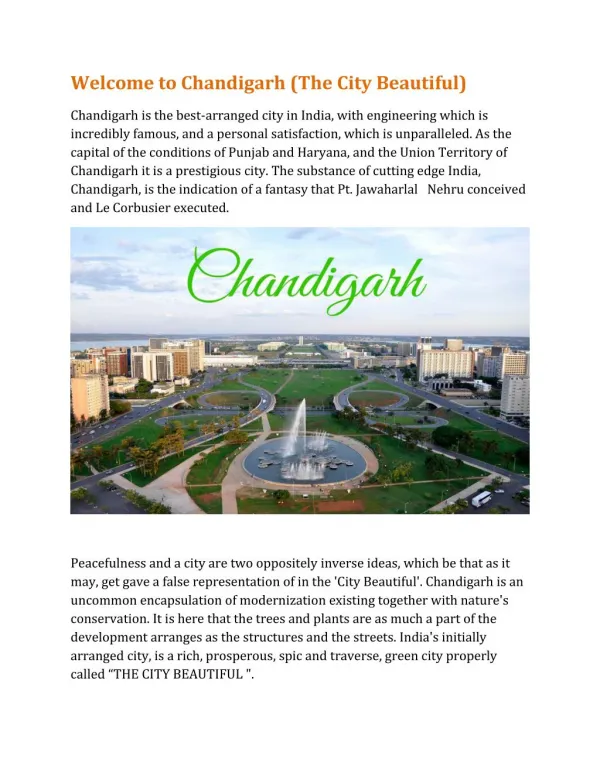 Welcome To Chandigarh(The City Beautiful)