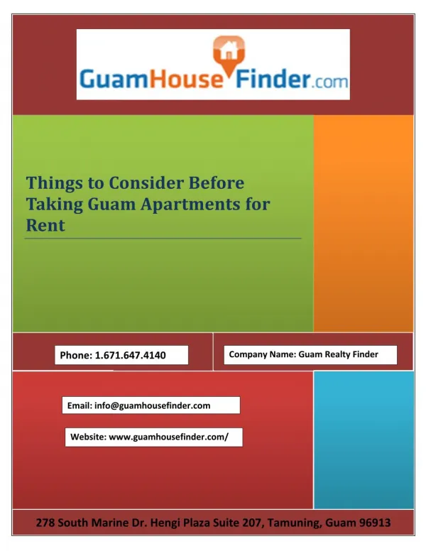 Things to Consider Before Taking Guam Apartments for Rent