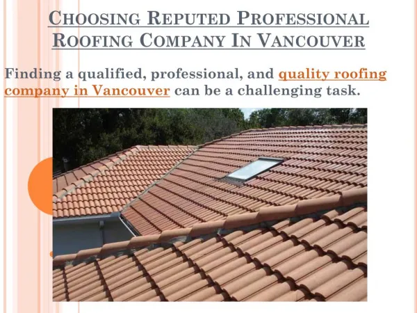 Choosing Reputed Professional Roofing Company In Vancouver