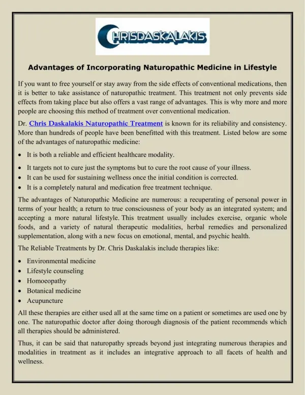 Advantages of Incorporating Naturopathic Medicine in Lifestyle