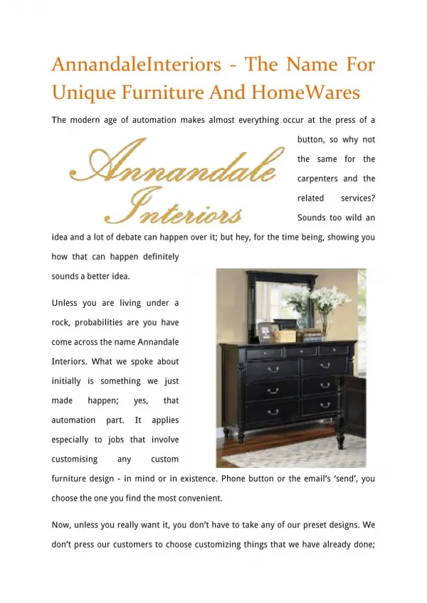 AnnandaleInteriors - The Name For Unique Furniture And HomeWares