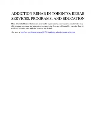 ADDICTION REHAB IN TORONTO: REHAB SERVICES, PROGRAMS, AND EDUCATION - slide 1