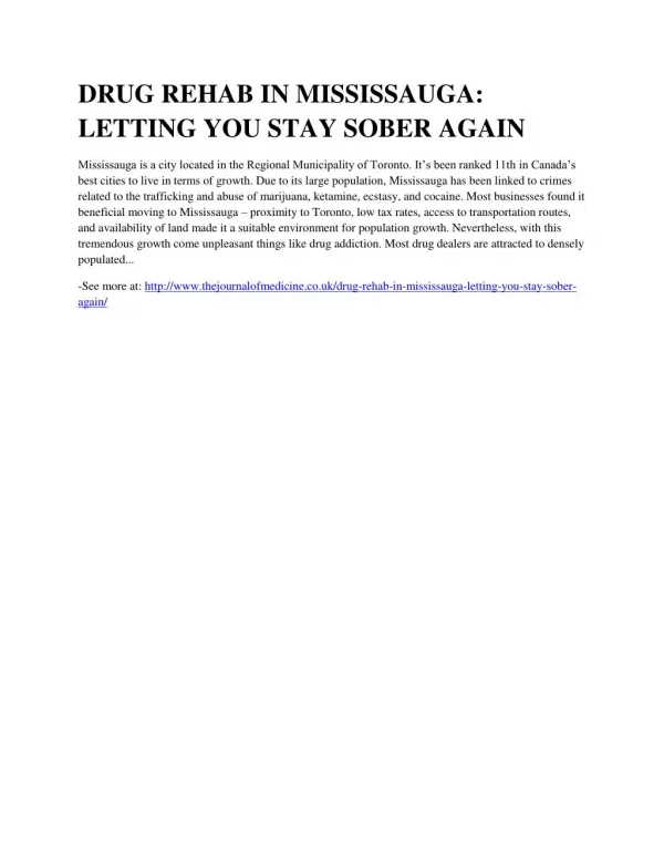 DRUG REHAB IN MISSISSAUGA: LETTING YOU STAY SOBER AGAIN