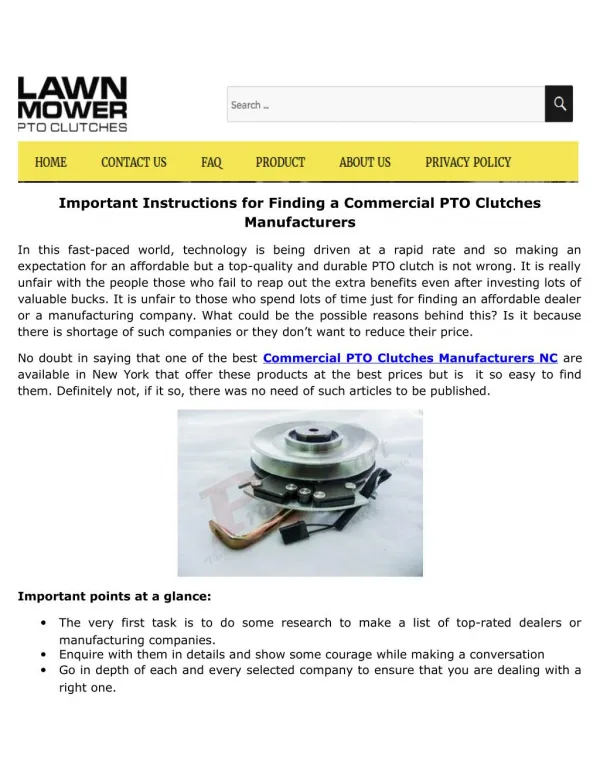 Important Instructions for Finding a Commercial PTO Clutches Manufacturers