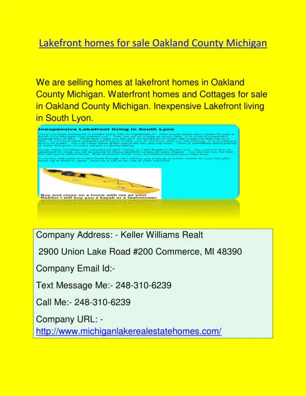 Lake properties for sale Oakland County Michigan
