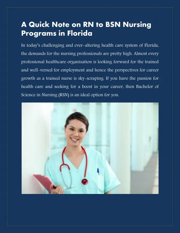 A Quick Note on RN to BSN Nursing Programs in Florida- Azure College