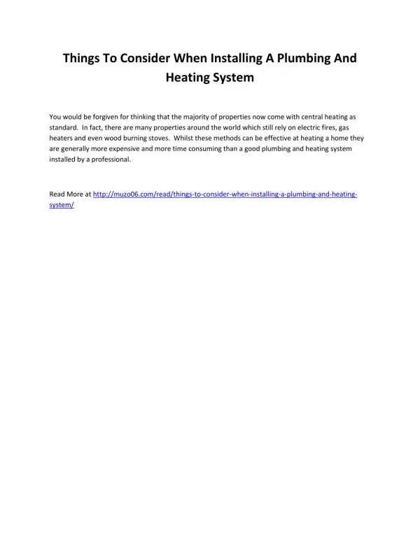 Things To Consider When Installing A Plumbing And Heating System