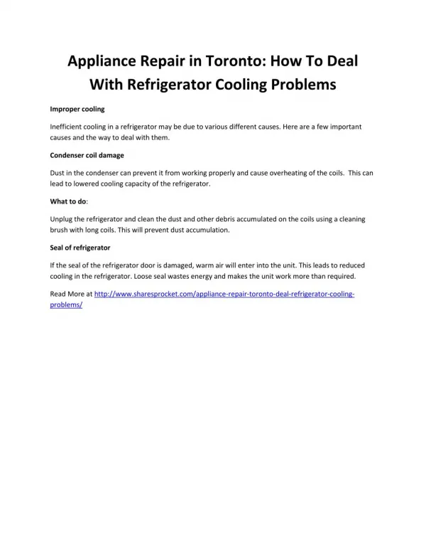 Appliance Repair in Toronto: How To Deal With Refrigerator Cooling Problems