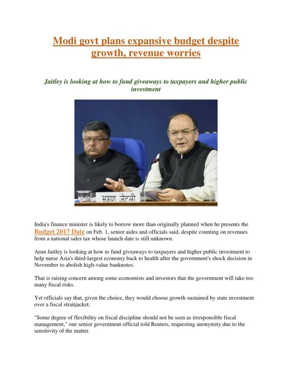 Modi govt plans expansive budget despite growth, revenue worries