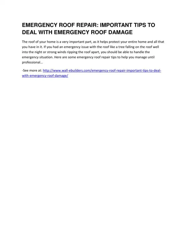 Emergency Roof Repair: Important Tips To Deal With Emergency Roof Damage