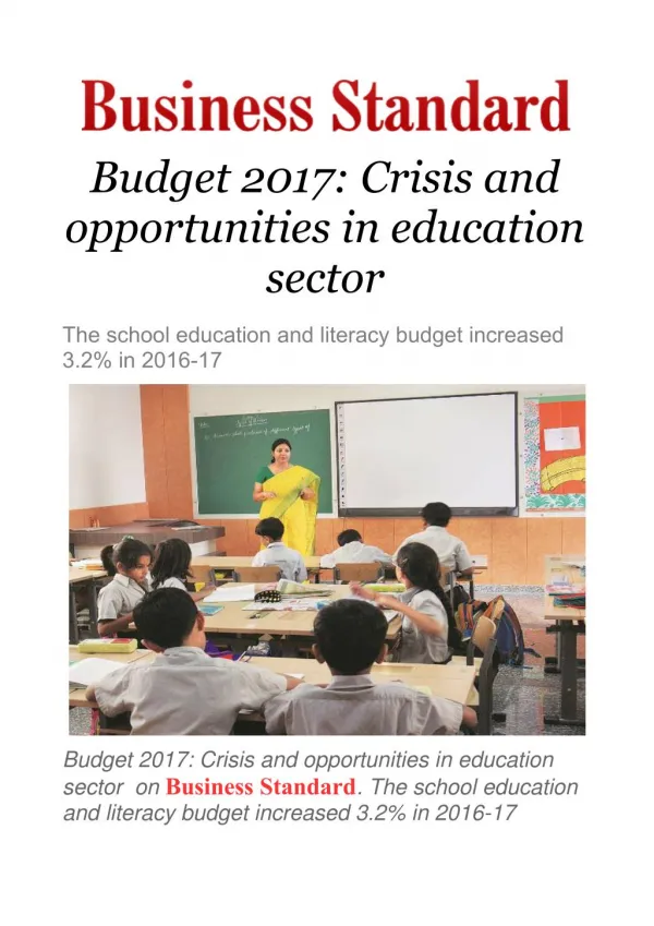 Budget 2017: Crisis and opportunities in education sector