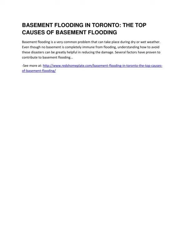 Basement Flooding in Toronto: The Top Causes of Basement Flooding