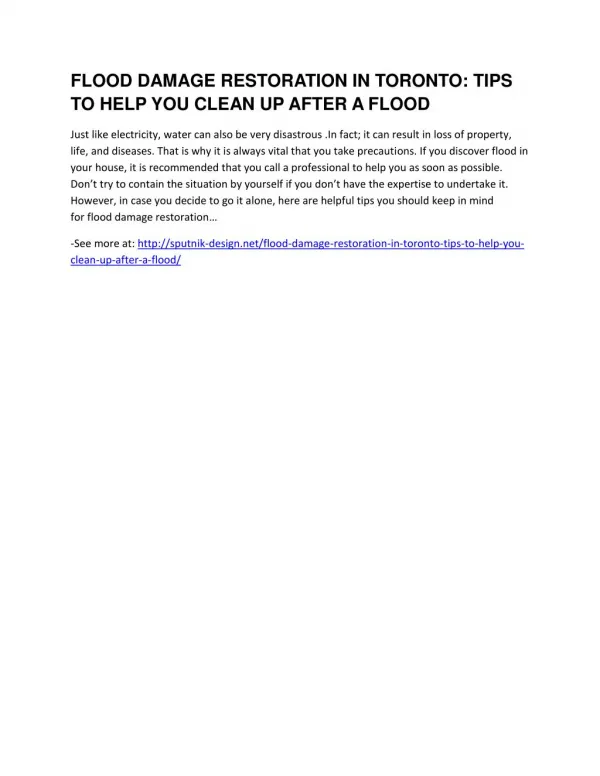 Flood Damage Restoration in Toronto: Tips to Help You Clean Up After a Flood