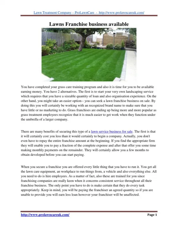 Lawns Franchise Business To Buy