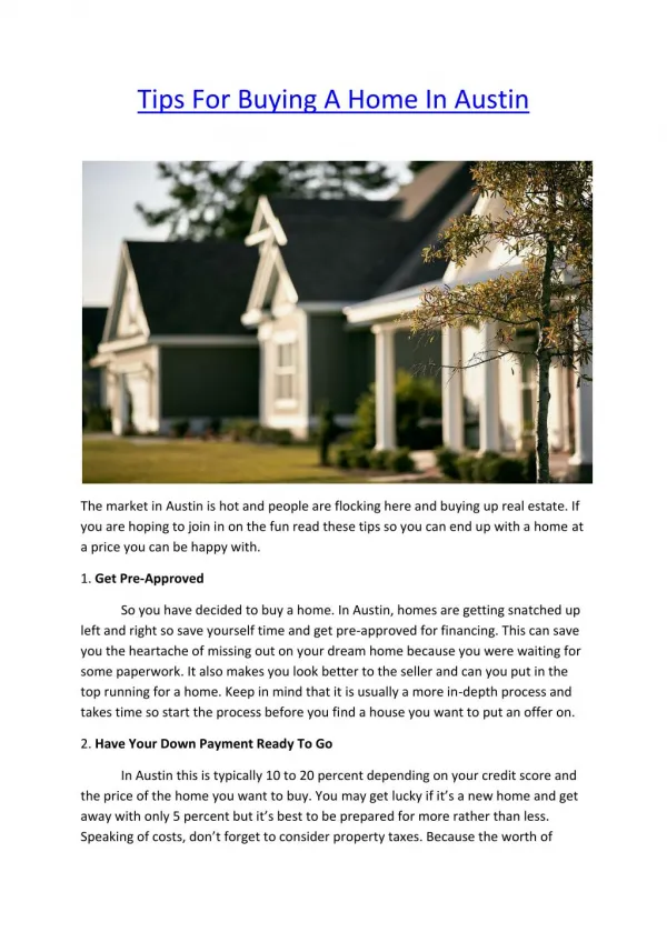 Tips For Buying A Home In Austin