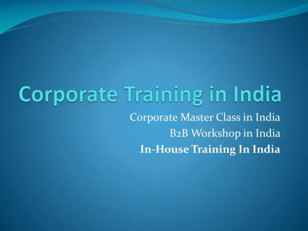 Corporate Master Class in India
