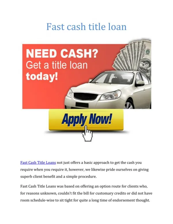 Fast Cash Tilte Loan