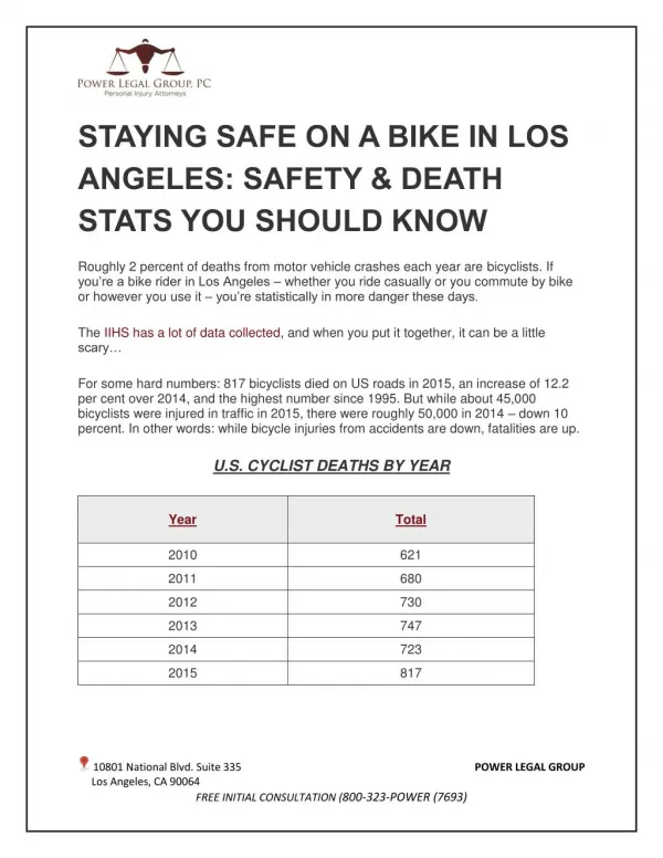 STAYING SAFE ON A BIKE IN LOS ANGELES: SAFETY & DEATH STATS YOU SHOULD KNOW