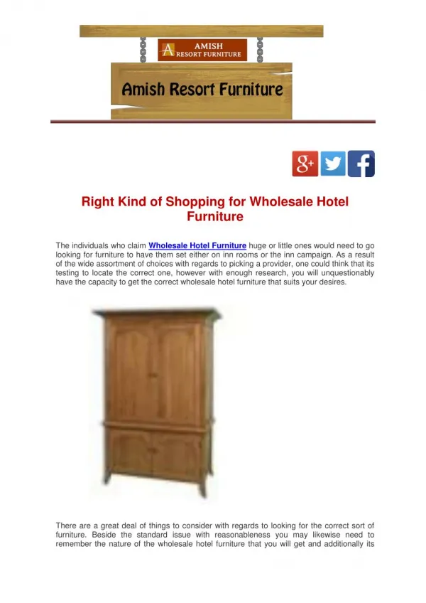 Right Kind of Shopping for Wholesale Hotel Furniture