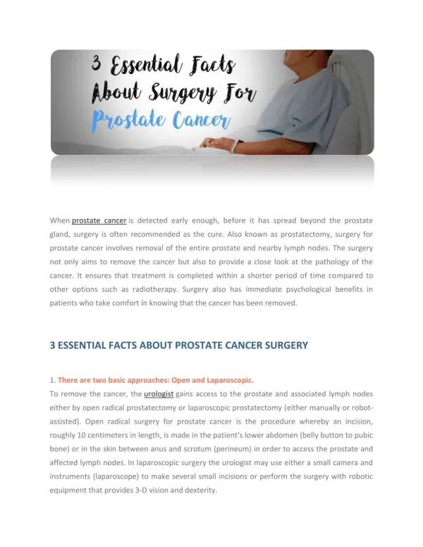 3 ESSENTIAL FACTS ABOUT PROSTATE CANCER SURGERY