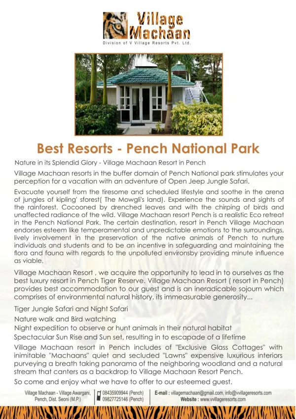 Best resort pench national park - 5 star resort in Pench, Luxury resort in Pench, Hotels and resorts in Pench, Pench hot