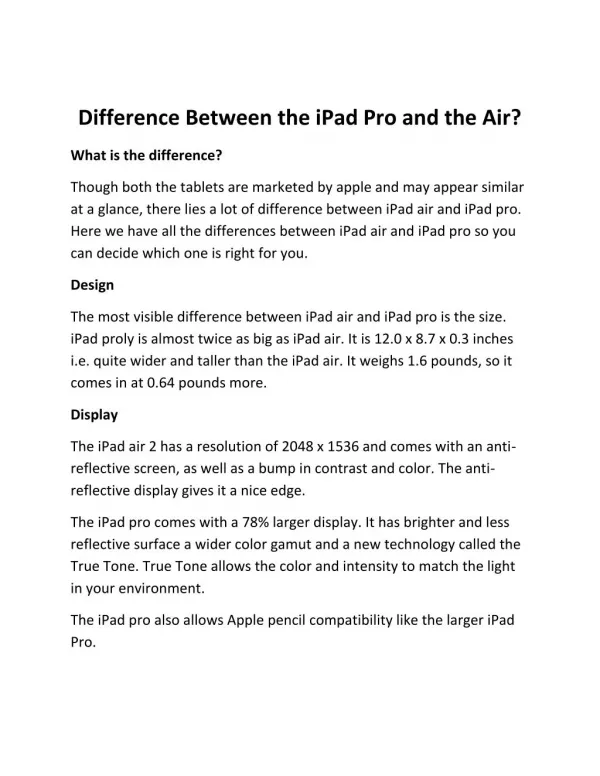 Difference Between the iPad Pro and the Air